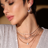 Neolope Large Safir Taşlı Pırlanta Küpe