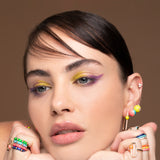 Neomi Bloom Neon Pembe ve Mavi Mineli Top Pırlanta Küpe