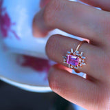Baguette Pırlanta Pembe Topaz Yüzük