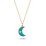 Bir gece yürüyüşünde eşlik eden ay ışığına benzeyen Enamel Rose Altın Ay Mavi Mine Kolye