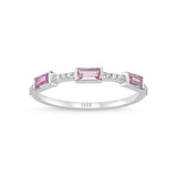 14 ayar beyaz altın pırlanta detaylı pembe topaz taşlı yüzük