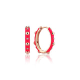 14 Ayar Rose Altın üzerine neon pembe mine kaplamalı bubble detaylı tasarım pırlanta halka küpe