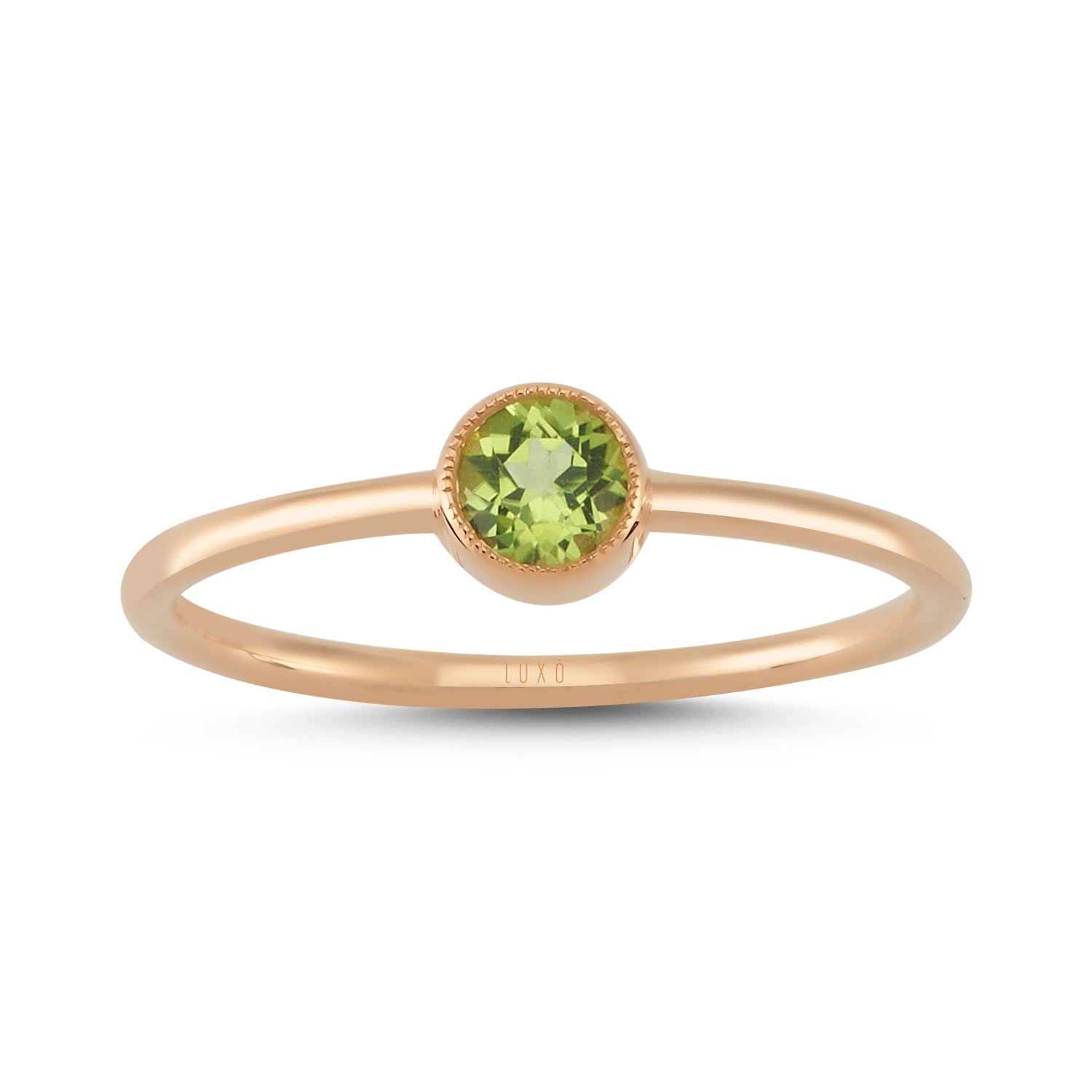 Merkezinde peridot taşlı rose altın tektaş yüzük